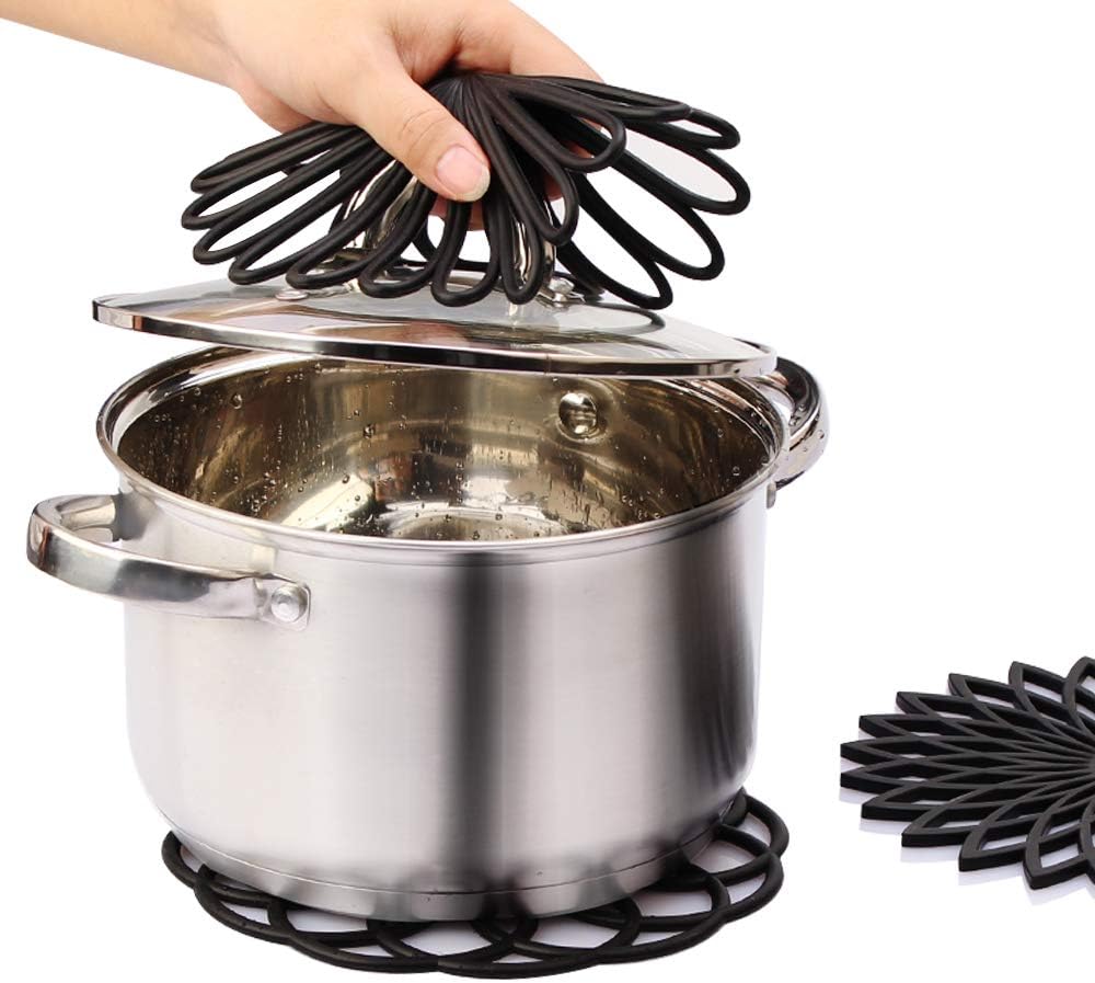 Silicone Trivet Mat - Kitchen Hot Pads for Pots & Dish - Insulated Teapot Trivet - Flexible, Durable, Non-Slip Large Coasters 3 Set Black