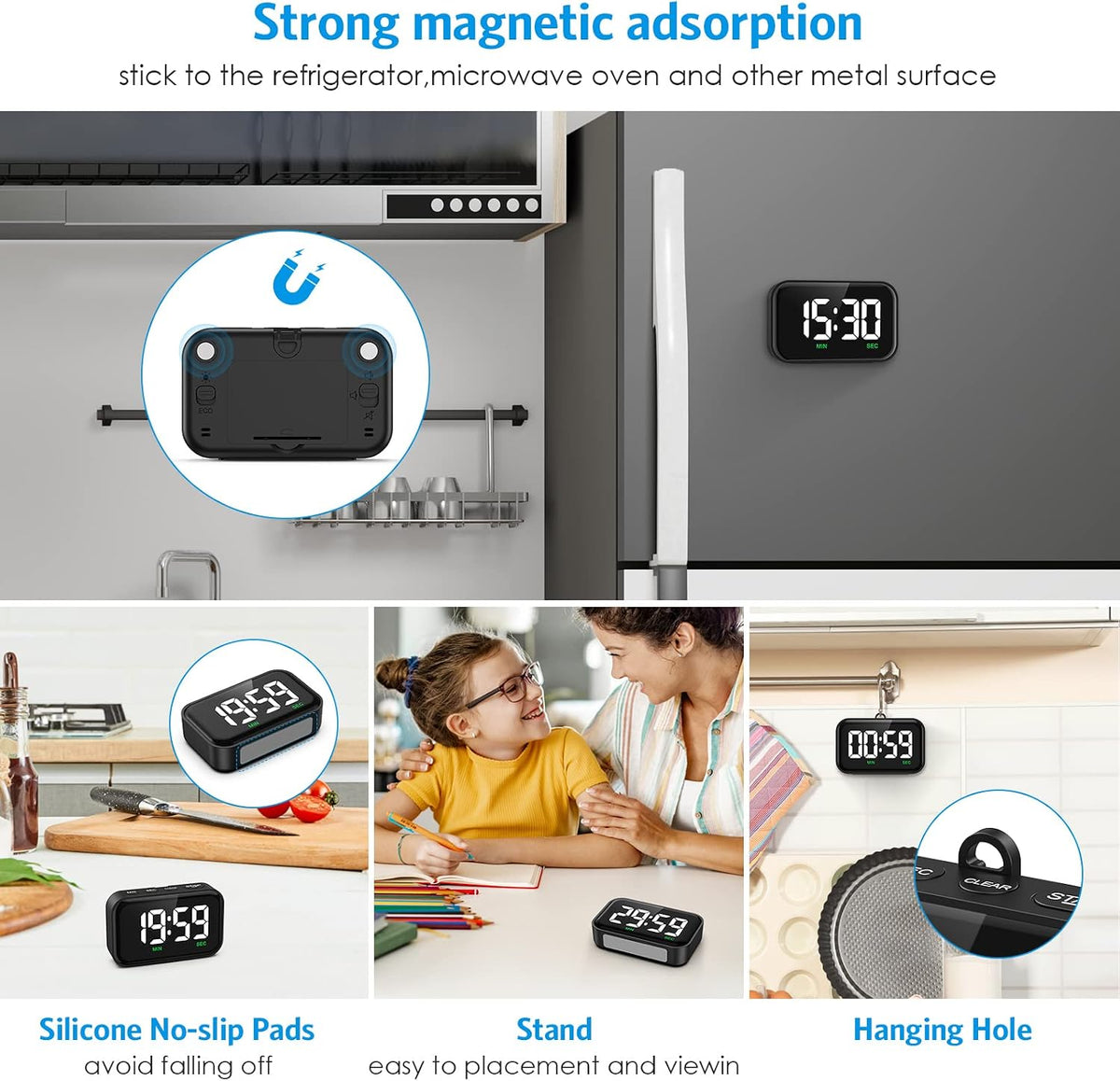 Digital Kitchen Timer, Digital Timer with Large LED Display