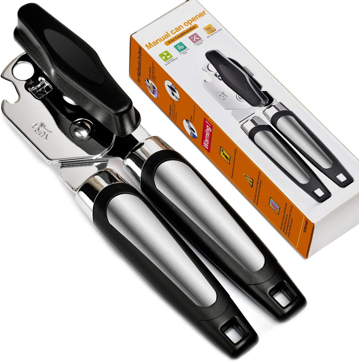 Can Opener, 3-In-1 Manual Can Openers, Cordless Tin Opener with Lids off Jar Opener and Bottle Opener in One