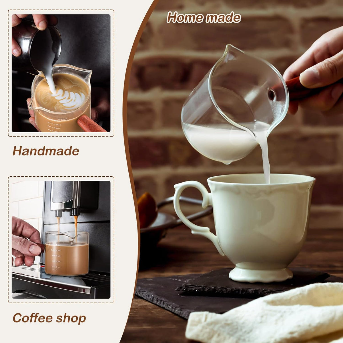 2 Pack Espresso Shot Glasses 5oz, Wood Handle Double Spouts
