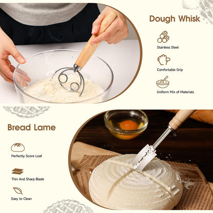 Sourdough Starter Kit, 50oz Jar, Banneton Bread Proofing Baskets | Complete Sourdough Tools, Digital Scale, 17 Recipes, Fermentation Tracking, Dough Whisk, Bread Lame, Silicone Transfer Slings