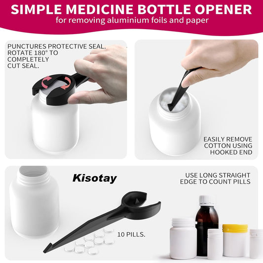 2 Pack Medicine Pill Bottle Opener, 3 In 1 Simple Pill Bottle Opener for Removing Paper Under Cap, Multifunctional Medication Tool,Gift for Seniors/Pharmacist/Technicians,Hospital,Home Use,Pharmacy