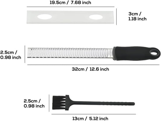 1Pack Lemon Zester Stainless Steel Cheese Grater with Plastic Cover Ergonomic Soft Black Handle Handheld Rotary Cheese Grater Zester Ideal for Kitchen Use and Food Preparation