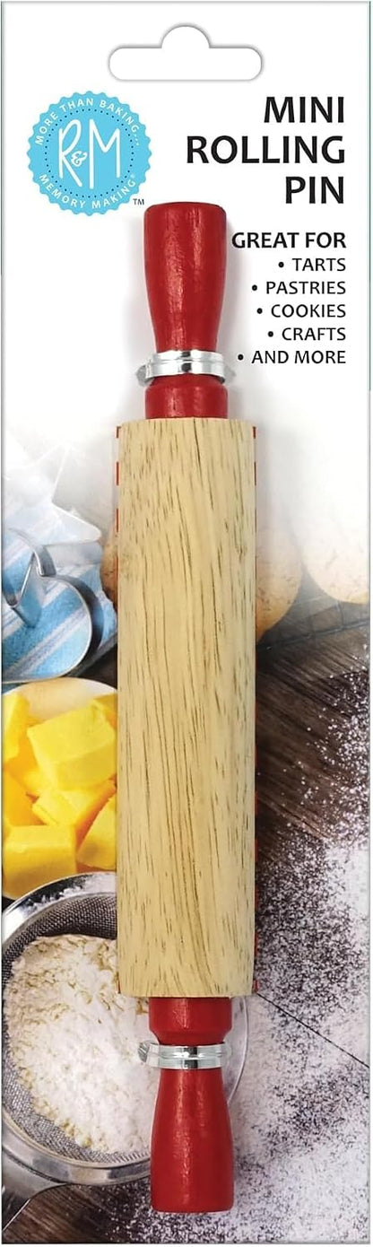 R&M Mini Rolling Pin 7" – Small Wooden Rolling Pin with Red Handles for Baking, Dough, & Pastry