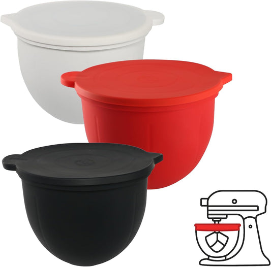 Silicone Liners for KitchenAid 5 Quart Stand Mixer - Stand Mixer Accessories for 4.5 Quart Mixer, No More Mixer Bowls Needed - 3 Liners & 3 Lids