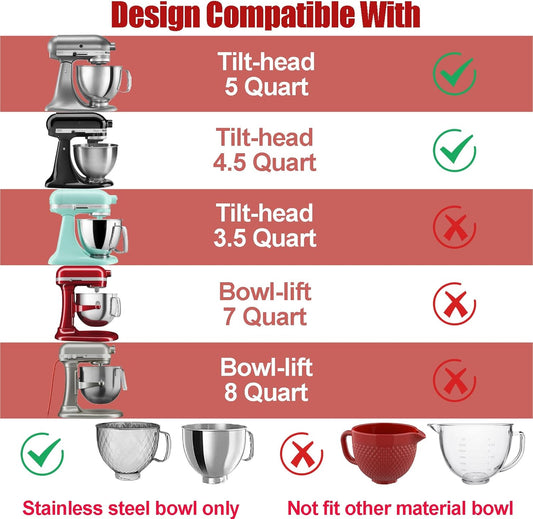 Silicone Liners for KitchenAid 5 Quart Stand Mixer - Stand Mixer Accessories for 4.5 Quart Mixer, No More Mixer Bowls Needed - 3 Liners & 3 Lids