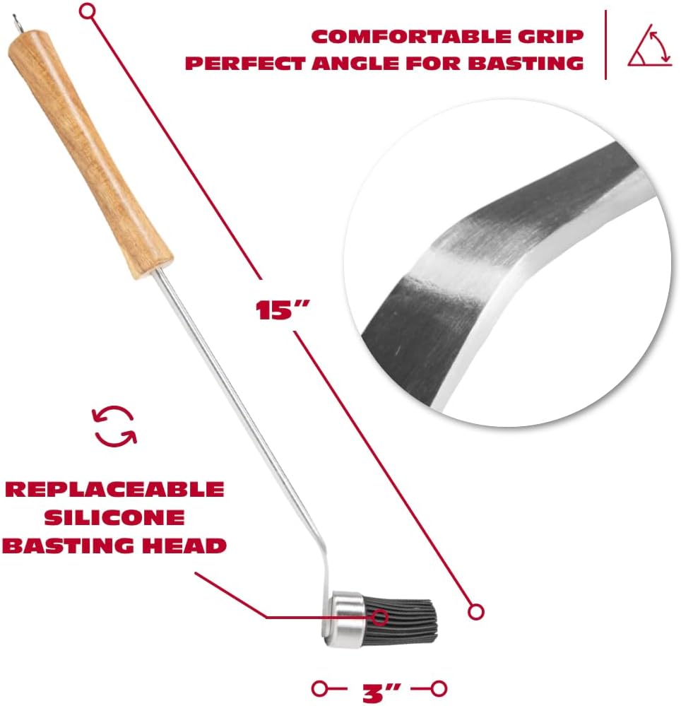 Silicone Basting Brush for Grilling - Premium Acacia Wood Sauce Brush for BBQ & Smoking - Heat Resistant Marinade & Meat Brush - Dishwasher Safe Cooking Brush - Perfect For Fathers Day Gift