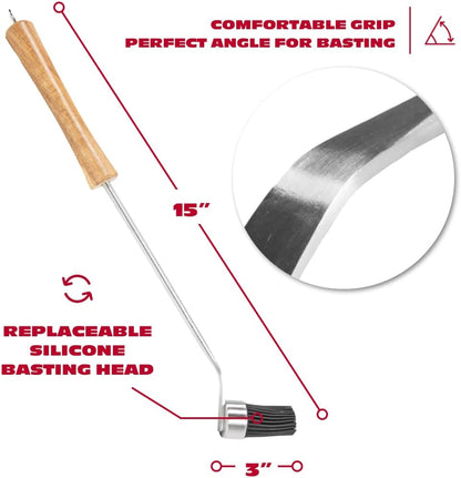 Silicone Basting Brush for Grilling - Premium Acacia Wood Sauce Brush for BBQ & Smoking - Heat Resistant Marinade & Meat Brush - Dishwasher Safe Cooking Brush - Perfect For Fathers Day Gift