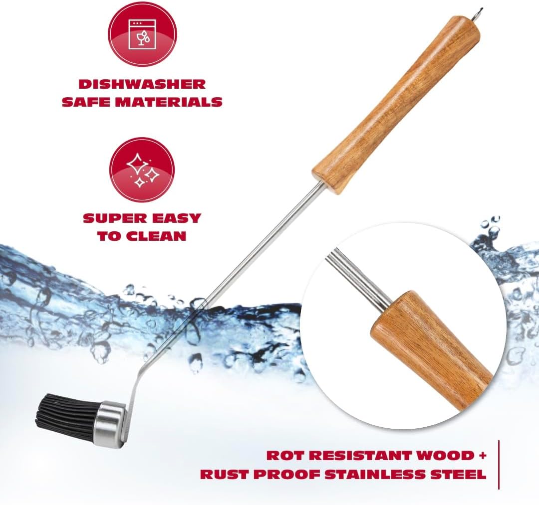 Silicone Basting Brush for Grilling - Premium Acacia Wood Sauce Brush for BBQ & Smoking - Heat Resistant Marinade & Meat Brush - Dishwasher Safe Cooking Brush - Perfect For Fathers Day Gift