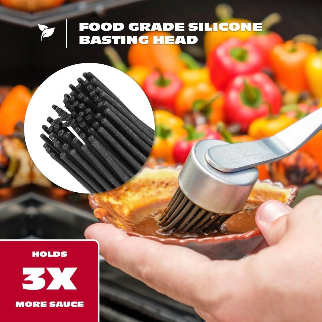 Silicone Basting Brush for Grilling - Premium Acacia Wood Sauce Brush for BBQ & Smoking - Heat Resistant Marinade & Meat Brush - Dishwasher Safe Cooking Brush - Perfect For Fathers Day Gift