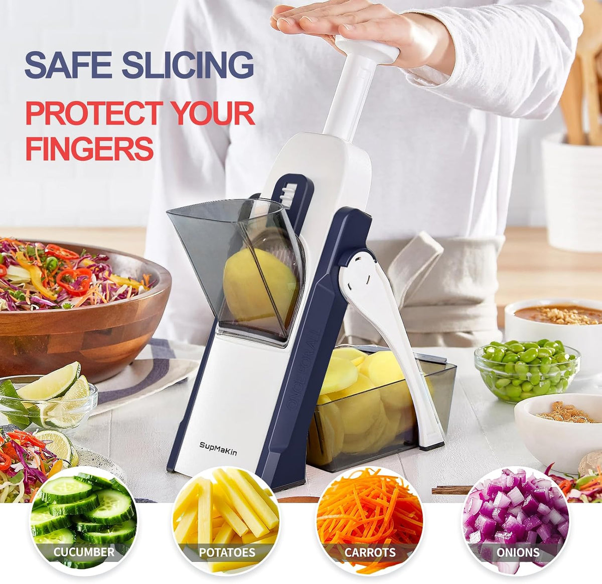 SupMaKin Safe Mandoline Slicer for Kitchen,Adjustable Potato Slicer 1-8 mm
