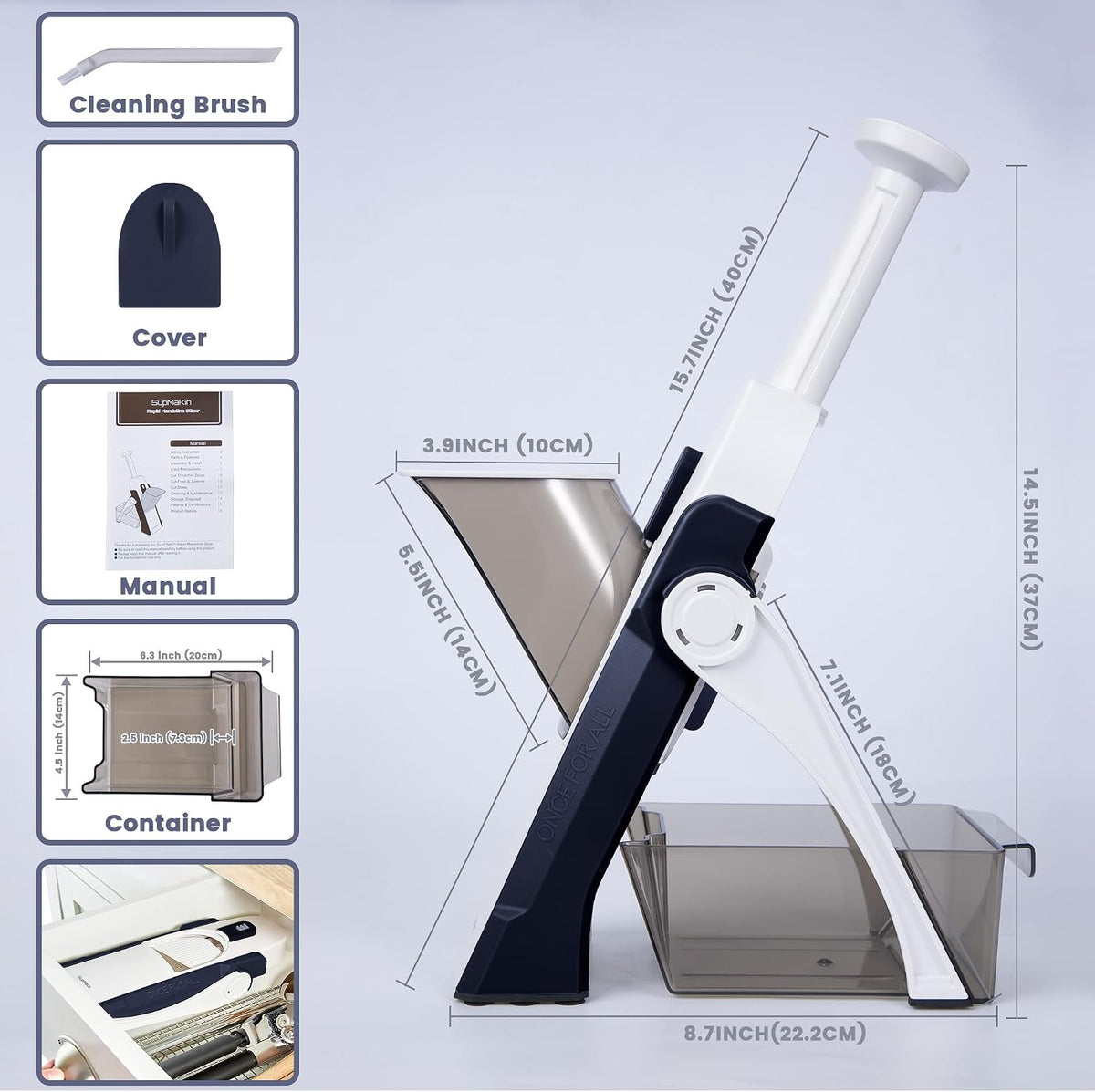 SupMaKin Safe Mandoline Slicer for Kitchen,Adjustable Potato Slicer 1-8 mm