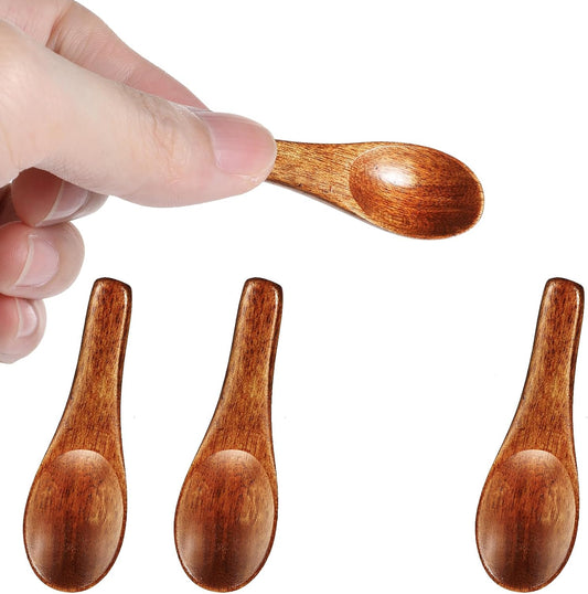 4 Pcs Tiny Wooden Spoons, | Handmade Mini Spoon for Spices Jars Sugar Salt Sauce Honey Kitchen Cooking(2.42inch, Red Brown)