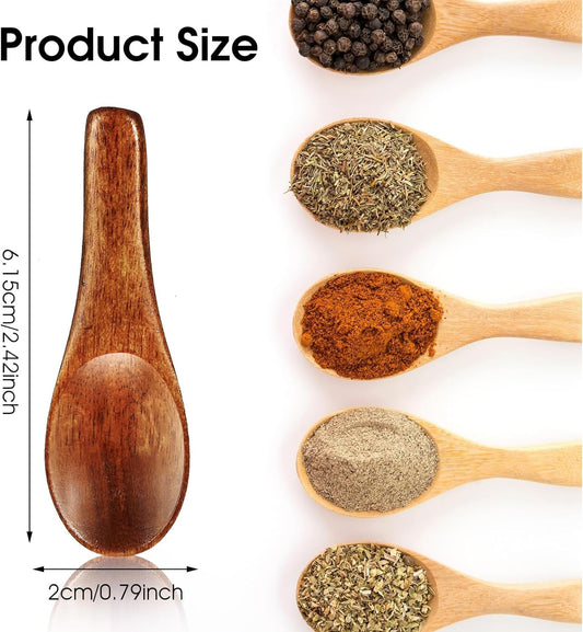 4 Pcs Tiny Wooden Spoons, | Handmade Mini Spoon for Spices Jars Sugar Salt Sauce Honey Kitchen Cooking(2.42inch, Red Brown)