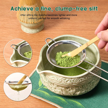 Matcha Whisk Set, 9 Pcs Matcha Set Kit for Ceremony Includes Ceramic Matcha Bowl, Holder, Bamboo Whisk & Scoop, Measuring Spoon, Scoop Rest, Sifter, Tea Towel, Handbook - Ideal Gift for Matcha Lovers