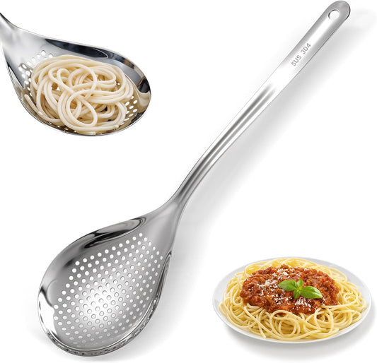 Skimmer Slotted Spoon, 304 Stainless Steel Spider Strainer Ladle Spoon, Pasta Strainer Spoon Colander for Kitchen Cooking Frying Skim Grease Gravy and Foam