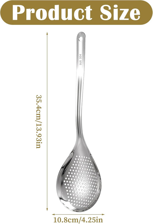 Skimmer Slotted Spoon, 304 Stainless Steel Spider Strainer Ladle Spoon, Pasta Strainer Spoon Colander for Kitchen Cooking Frying Skim Grease Gravy and Foam
