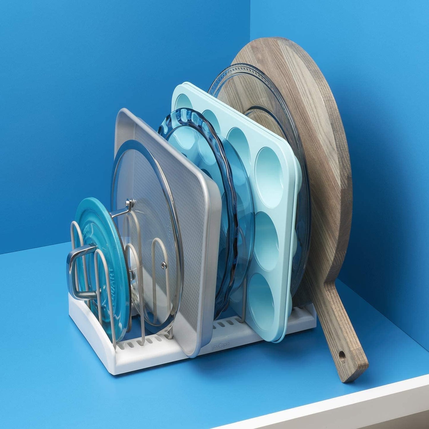 StoreMore Adjustable Pan and Lid Rack, Pot Lids and Pans Organizer for Kitchen Cabinet Storage, Classic Edition