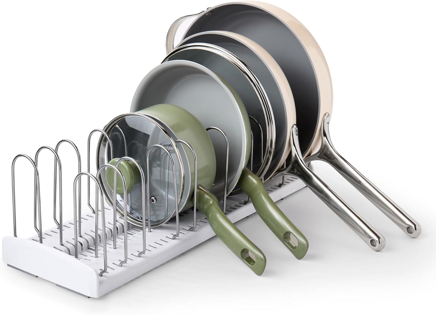 StoreMore Adjustable Pan and Lid Rack, Pot Lids and Pans Organizer for Kitchen Cabinet Storage, Classic Edition