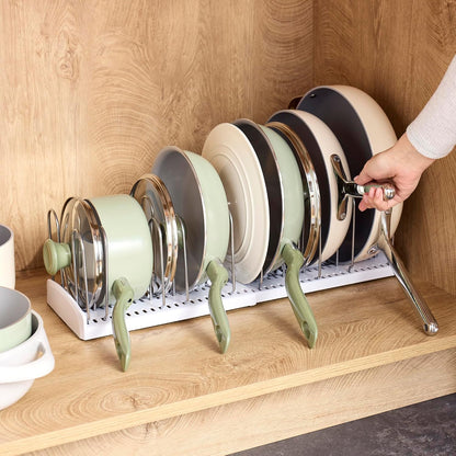 StoreMore Adjustable Pan and Lid Rack, Pot Lids and Pans Organizer for Kitchen Cabinet Storage, Classic Edition