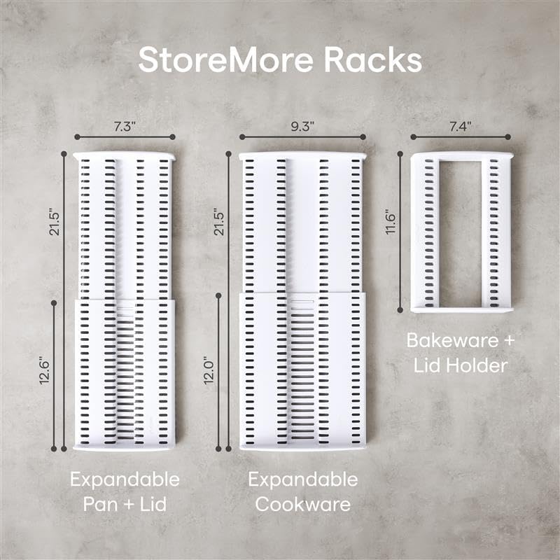 StoreMore Adjustable Pan and Lid Rack, Pot Lids and Pans Organizer for Kitchen Cabinet Storage, Classic Edition