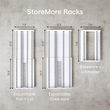 StoreMore Adjustable Pan and Lid Rack, Pot Lids and Pans Organizer for Kitchen Cabinet Storage, Classic Edition