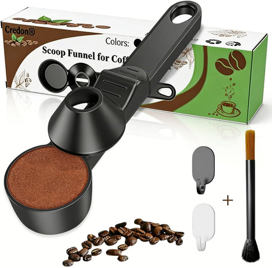 Coffee Scoop & Funnel for Reusable K Cup Refillable Coffee Pods, Coffee Measuring Spoon 2 Tablespoon Capacity for Ground Coffee, Protein Powder & Tea, Funnel Design without Spilling(Black)