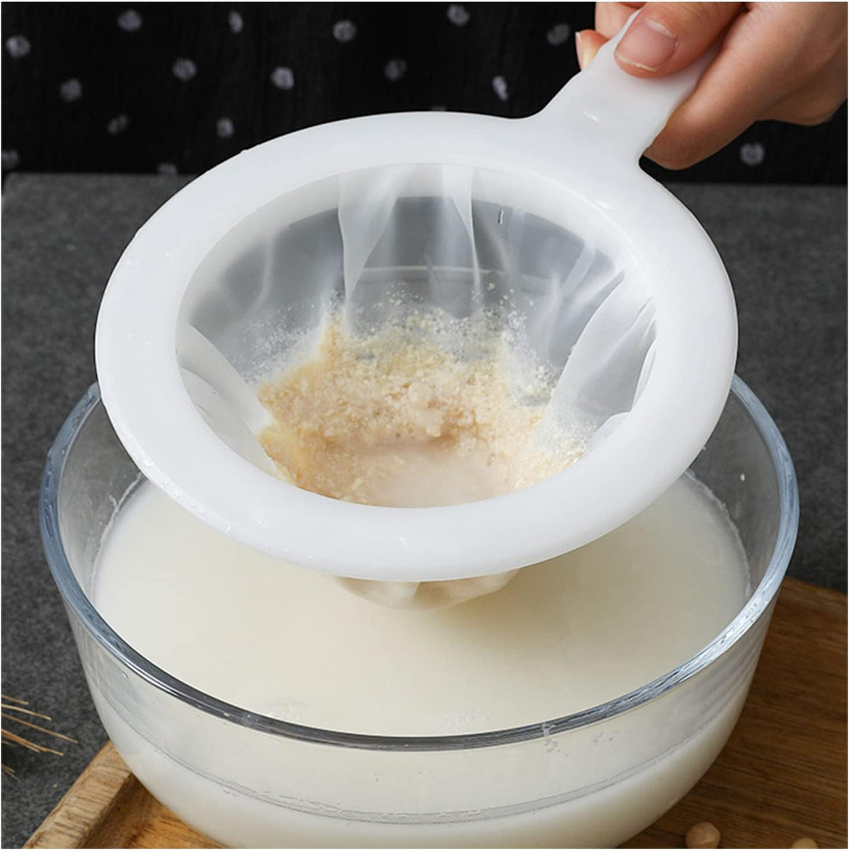 Kitchen Ultra-Fine Nylon Mesh Strainer 5.51 Inch (400 mesh) | Plastic Sieve Fine Mesh with Handle, Kitchen Tool, For Soy Milk, Coffee, Milk, Yogurt, Juice, Tea Leaf Filter, Honey, Wine
