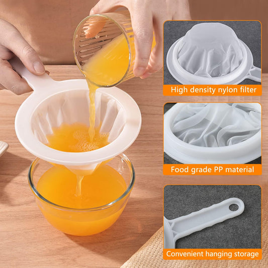 Kitchen Ultra-Fine Nylon Mesh Strainer 5.51 Inch (400 mesh) | Plastic Sieve Fine Mesh with Handle, Kitchen Tool, For Soy Milk, Coffee, Milk, Yogurt, Juice, Tea Leaf Filter, Honey, Wine