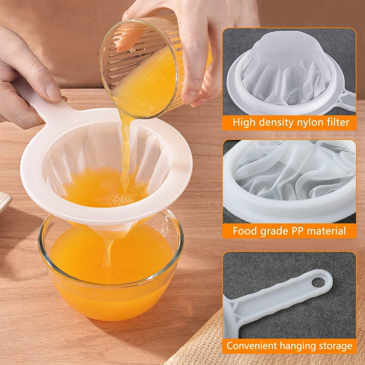 Kitchen Ultra-Fine Nylon Mesh Strainer 5.51 Inch (400 mesh) | Plastic Sieve Fine Mesh with Handle, Kitchen Tool, For Soy Milk, Coffee, Milk, Yogurt, Juice, Tea Leaf Filter, Honey, Wine