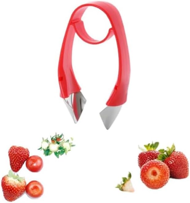 Stainless Red Strawberry Huller Stem Remover, Pineapple and Tomato Corer, Fruits and Vegetables Eye Peeler