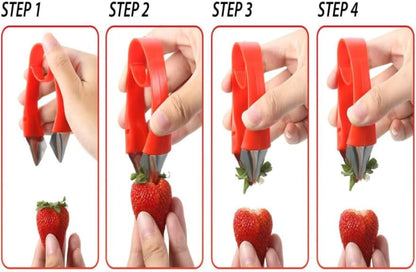 Stainless Red Strawberry Huller Stem Remover, Pineapple and Tomato Corer, Fruits and Vegetables Eye Peeler