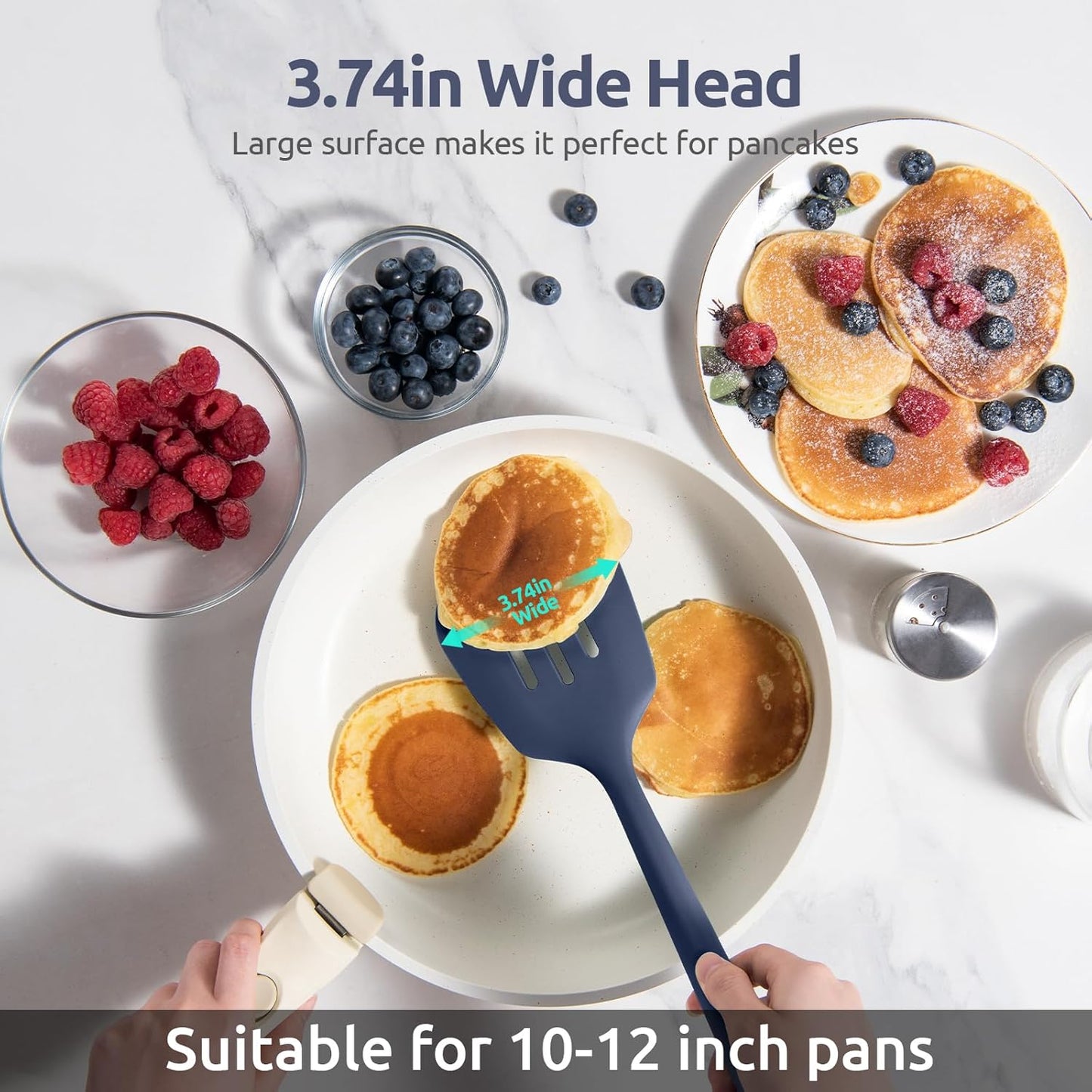 Silicone Turner Spatula Set of 2, 13.6" Long/3.7" Wide, Black | 600ºF Heat Resistant Food Grade Silicone Cooking Utensils Set, Wide Large Solid & Slotted Turner Pancake Egg Flipper