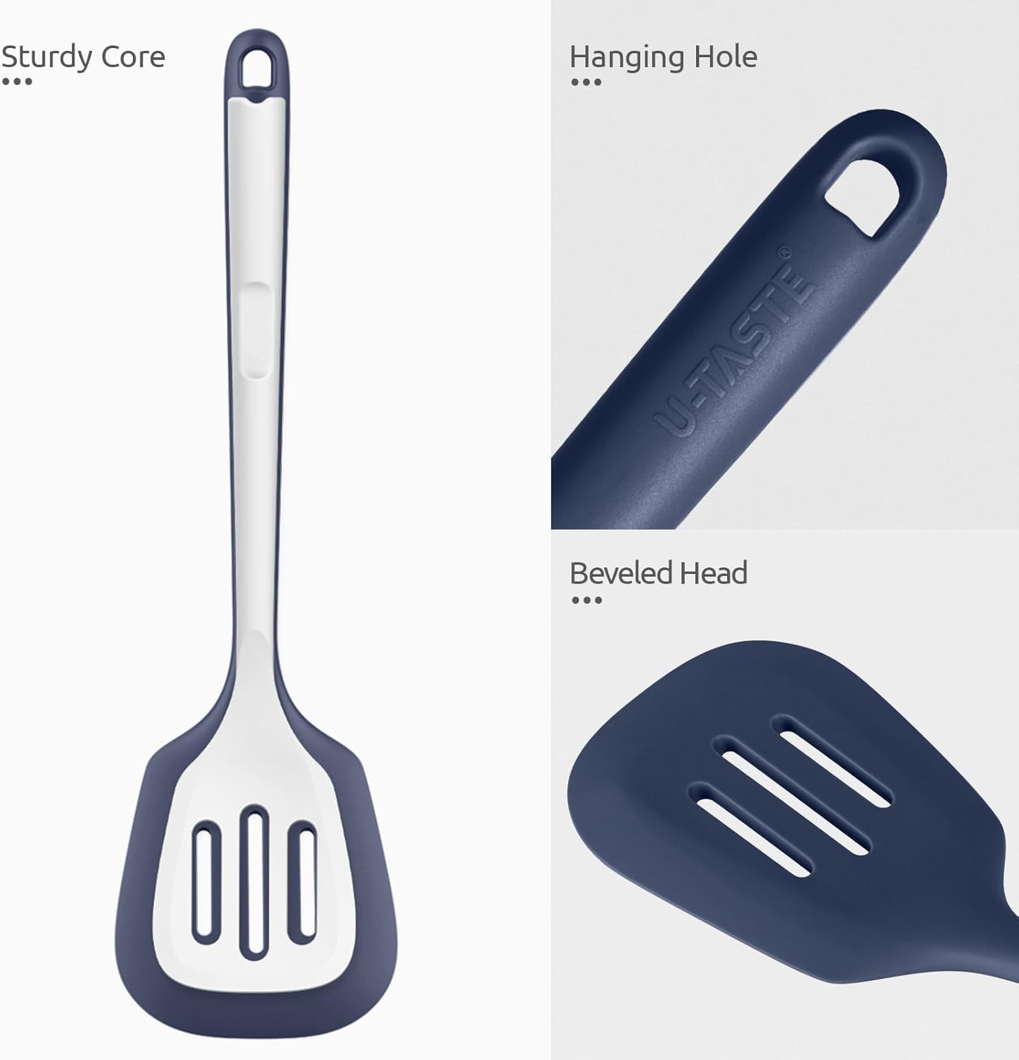 Silicone Turner Spatula Set of 2, 13.6" Long/3.7" Wide, Black | 600ºF Heat Resistant Food Grade Silicone Cooking Utensils Set, Wide Large Solid & Slotted Turner Pancake Egg Flipper