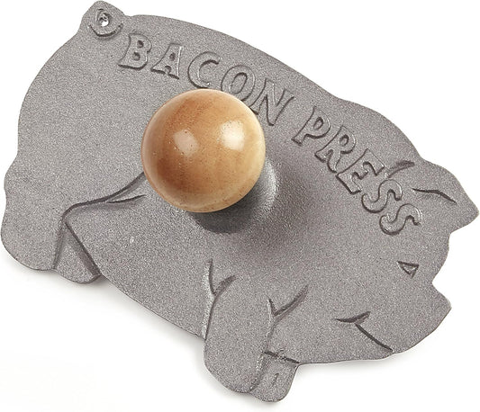 Cast Iron Pig Shaped Bacon Press with Wood Handle