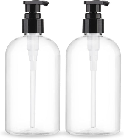Empty Pump Bottles Dispenser 2 Pack 300ml/10.15oz. Clear Plastic Pump Bottle Dispenser for Essential Oil Soap Lotion Shampoo