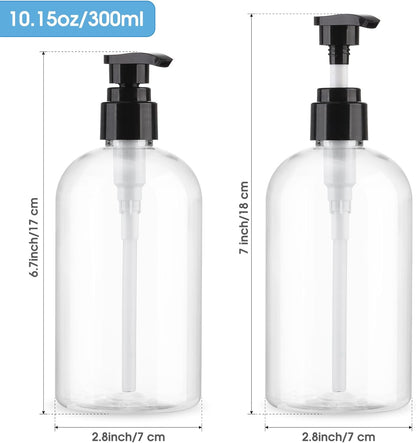 Empty Pump Bottles Dispenser 2 Pack 300ml/10.15oz. Clear Plastic Pump Bottle Dispenser for Essential Oil Soap Lotion Shampoo