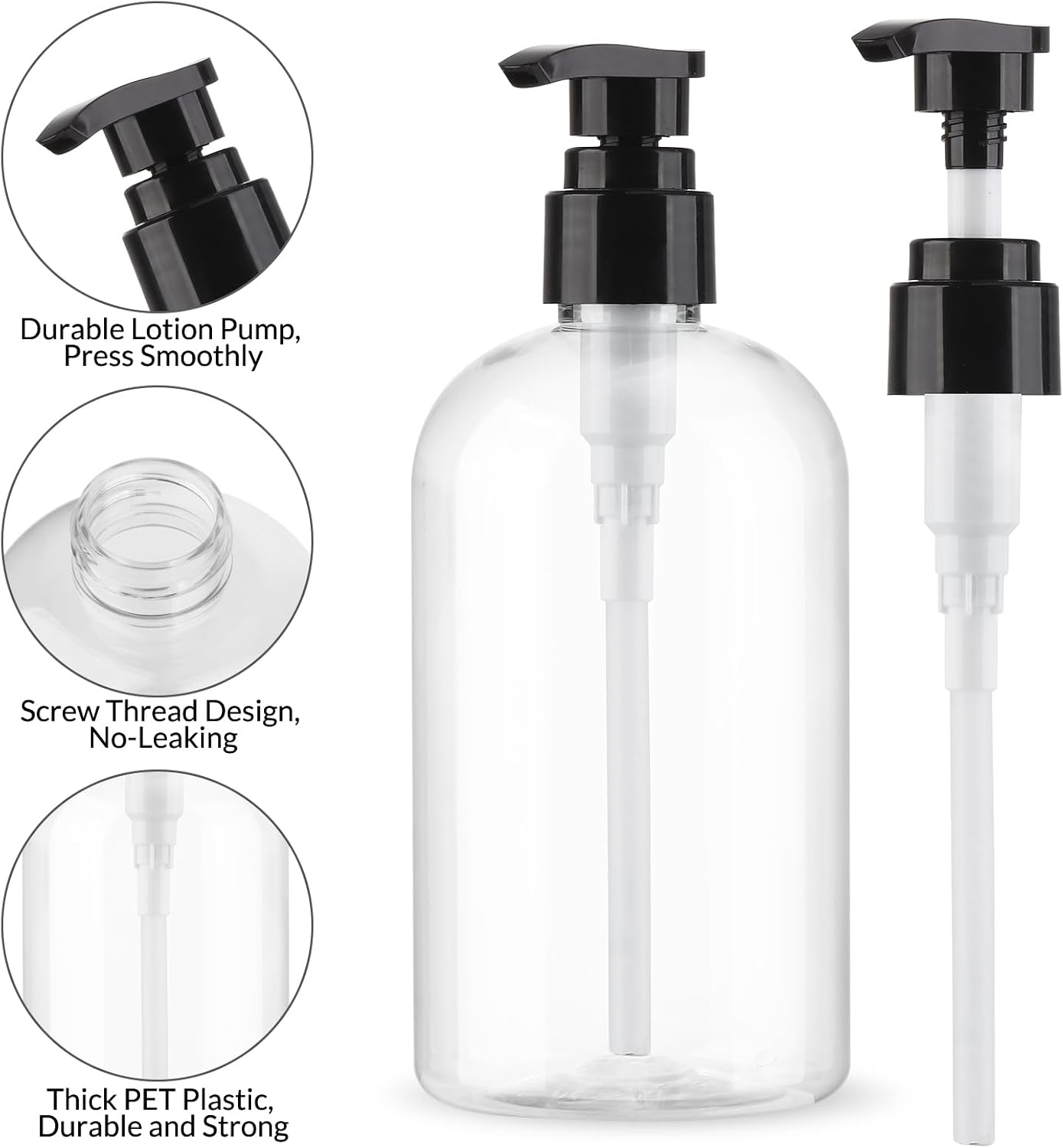 Empty Pump Bottles Dispenser 2 Pack 300ml/10.15oz. Clear Plastic Pump Bottle Dispenser for Essential Oil Soap Lotion Shampoo