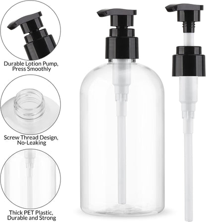 Empty Pump Bottles Dispenser 2 Pack 300ml/10.15oz. Clear Plastic Pump Bottle Dispenser for Essential Oil Soap Lotion Shampoo