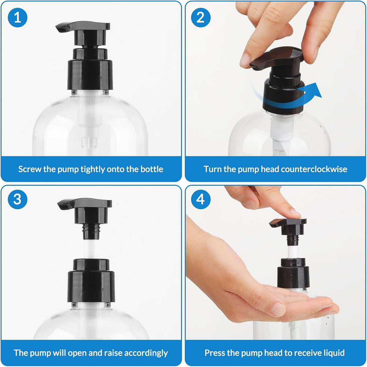 Empty Pump Bottles Dispenser 2 Pack 300ml/10.15oz. Clear Plastic Pump Bottle Dispenser for Essential Oil Soap Lotion Shampoo