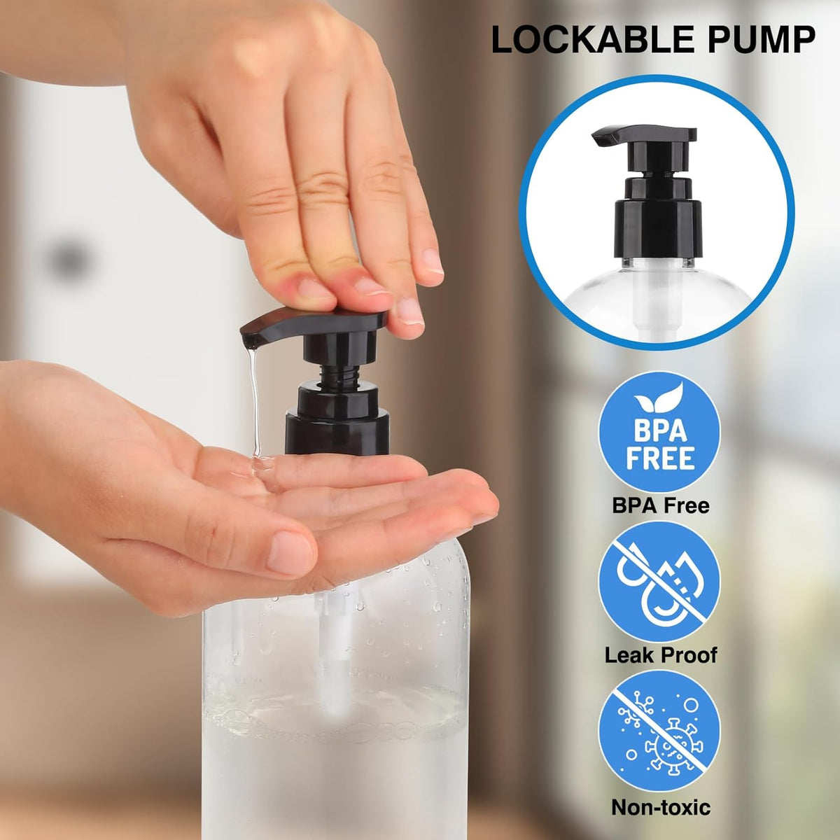 Empty Pump Bottles Dispenser 2 Pack 300ml/10.15oz. Clear Plastic Pump Bottle Dispenser for Essential Oil Soap Lotion Shampoo