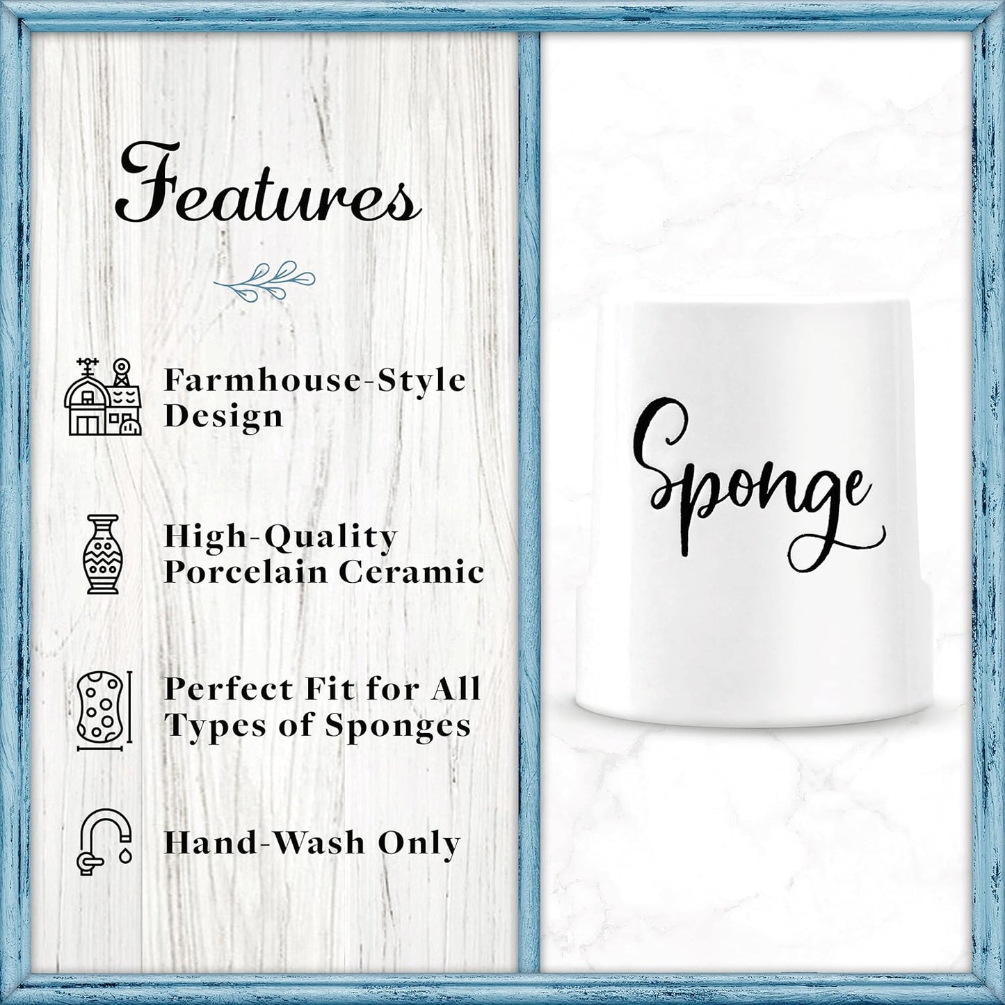 Sponge Holder for Kitchen Sink - Rustic Farmhouse Home & Kitchen Decor - White Ceramic