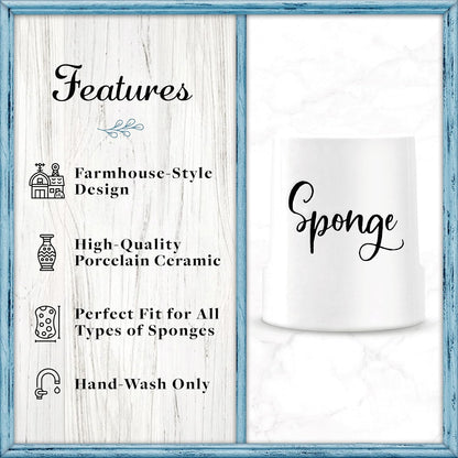 Sponge Holder for Kitchen Sink - Rustic Farmhouse Home & Kitchen Decor - White Ceramic