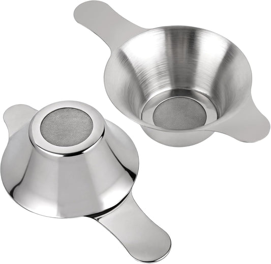 2 Pack Different Size Stainless Steel Mini Strainer Fine Mesh Tea Funnel Coffee Filter with Double Handles