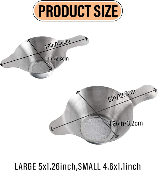2 Pack Different Size Stainless Steel Mini Strainer Fine Mesh Tea Funnel Coffee Filter with Double Handles