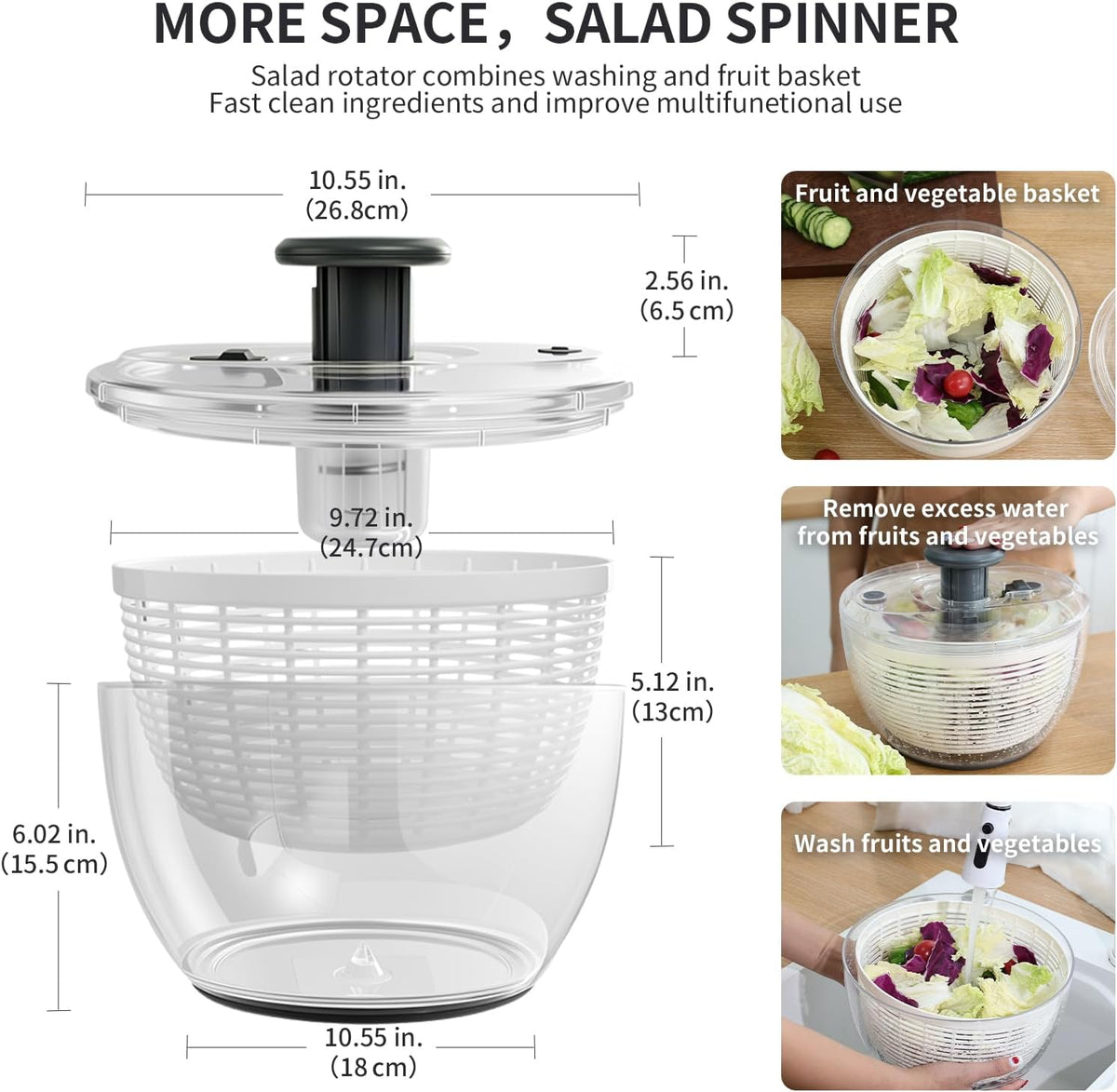 4.2QT Medium Salad Spinner, Vegetable Washer with Bowl & Strainer, BPA-Free