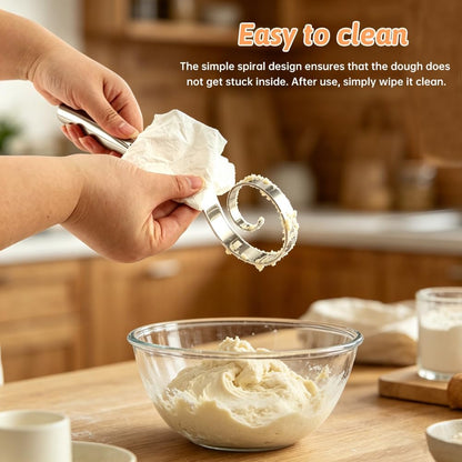 Seamless Dough Whisk Stainless Steel, 10 Inch Seamless Danish Dough Whisk with Dough Cutter, One-Piece Manual Mixing Tool for Cooking, Whisking, Pizza Pastry Cake Batter, Dishwasher Safe