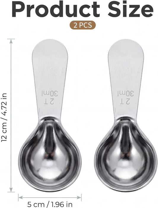 2PCS 30ml Stainless Steel Coffee Scoop, 2 Tablespoon Measuring Spoons, Coffee Scooper for Ground Coffees, Suger, Bean, Tea, Flour, Short Handle, Dishwasher Safe