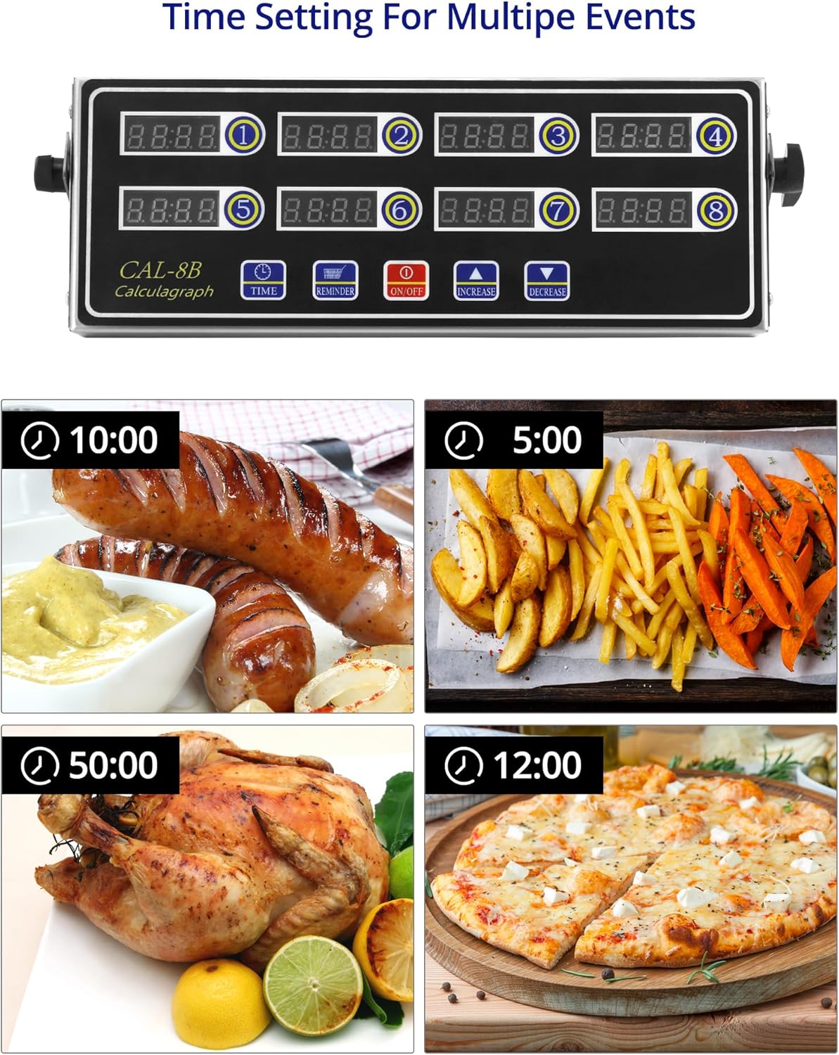 Digital Kitchen Timer - 8-Channel Multi-Timer with Waterproof Panel, Adjustable Volume