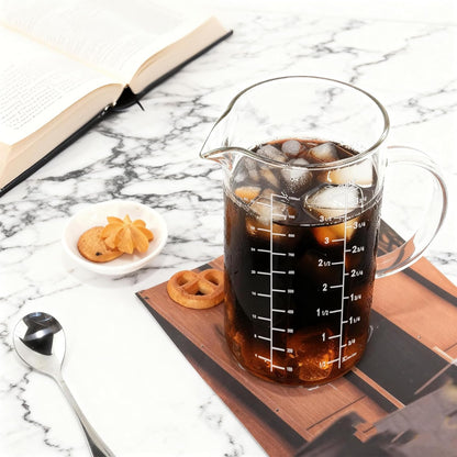 Glass Measuring Cup, Insulated handle, V-Shaped Spout, High Borosilicate Glass Measuring Cup 1000ML、 /1 Liter, 4 Cup for Kitchen or Restaurant, Easy To Read (1000ml-1pcs)